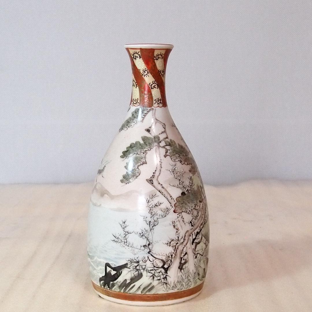 骨董・良品】明治期 九谷焼 於九谷/久香堂 大徳利 10客 山水鶴松図 酒