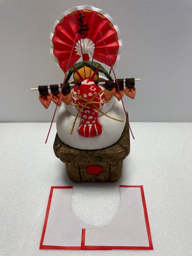 ハンドメイド　木目込み人形　鏡餅　茶系花模様の三宝