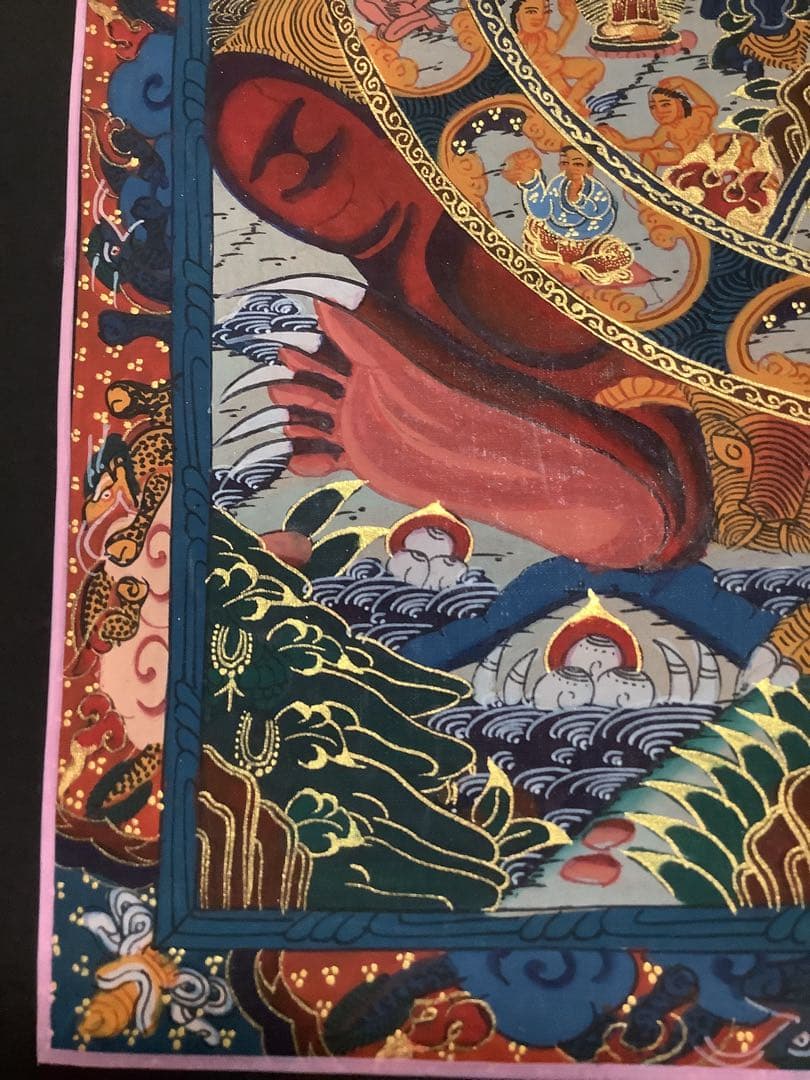 《 チベット密教　新品　1点物 》 手描き　曼荼羅　タンカ　六道輪廻　仏教　a3