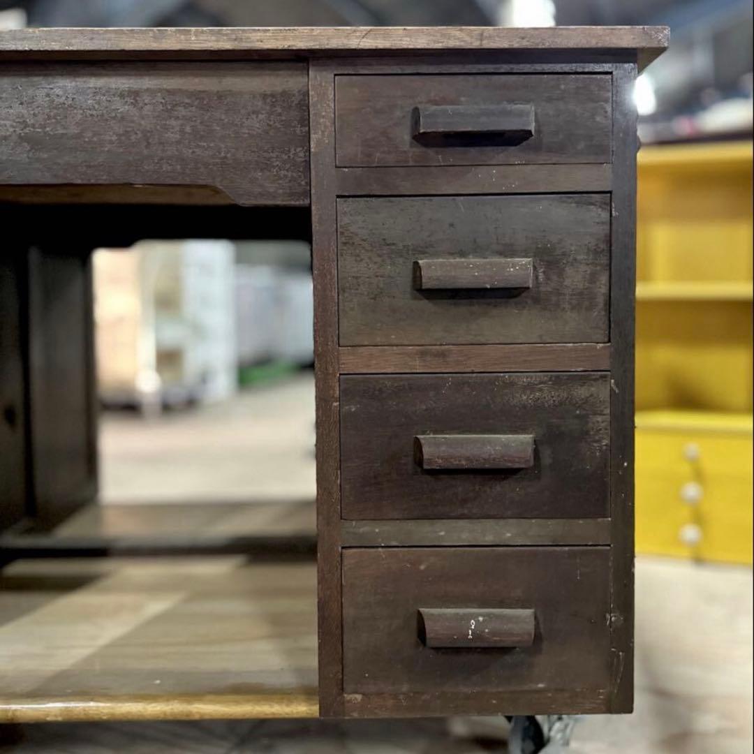 SNT1058 レトロ アンティーク 両袖デスク 机 テーブル 木製 作業台