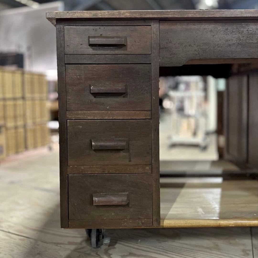 SNT1058 レトロ アンティーク 両袖デスク 机 テーブル 木製 作業台