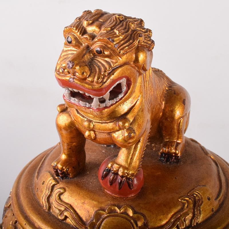 中国　玉石彫　彩色鍍金　神獣　大香炉　重さ約14㎏ V 4108C