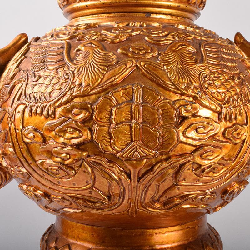 中国　玉石彫　彩色鍍金　神獣　大香炉　重さ約14㎏ V 4108C