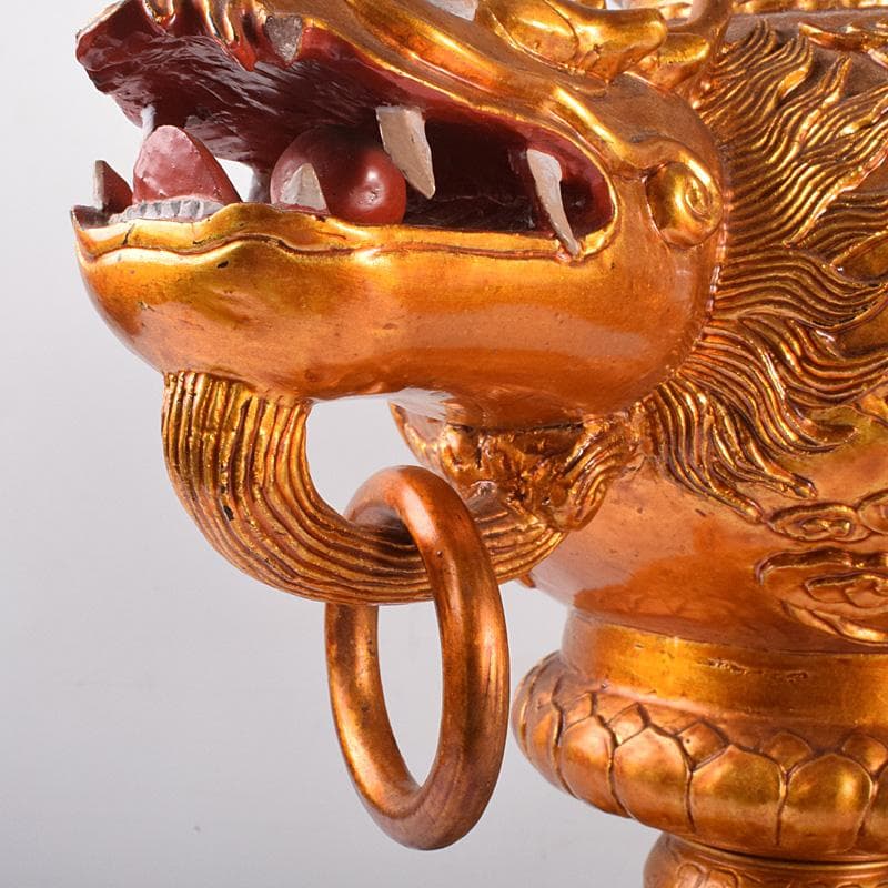 中国　玉石彫　彩色鍍金　神獣　大香炉　重さ約14㎏ V 4108C