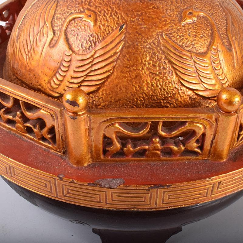 中国　玉石彫　彩色鍍金　神獣　大香炉　重さ約14㎏ V 4108C