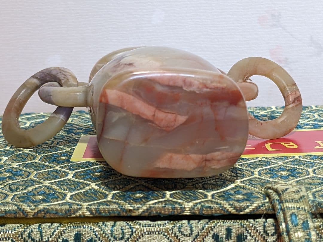 ⭐中国 最上級 巴林石 神獣 自在遊環双耳壺形 玉器