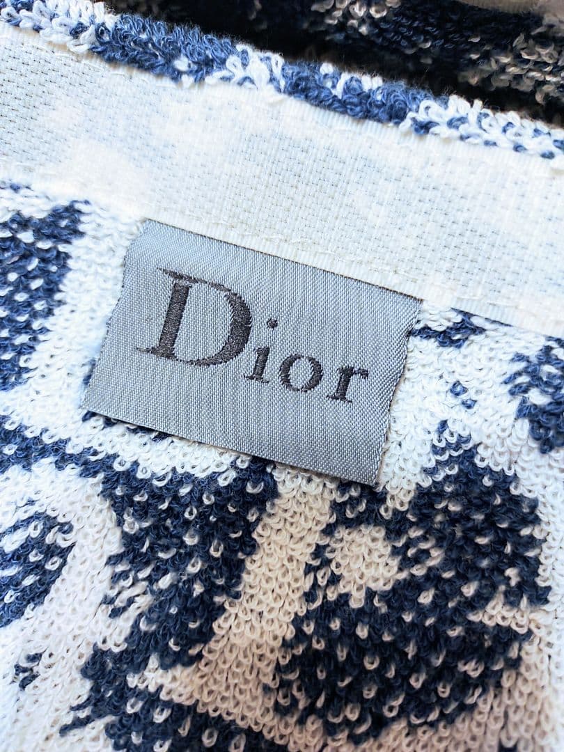 美品Diorディオール クッションカバートロッター柄ネイビー タオル生地