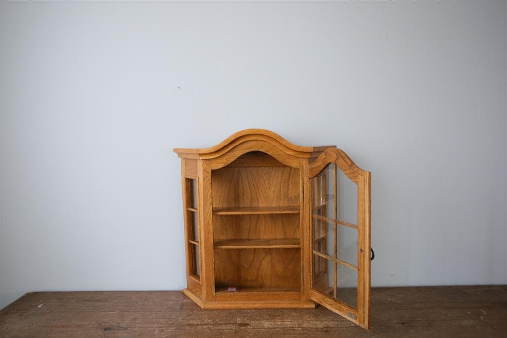 英国アンティーク壁掛けウォールキャビネット/木製シェルフ/飾り棚/(91-250