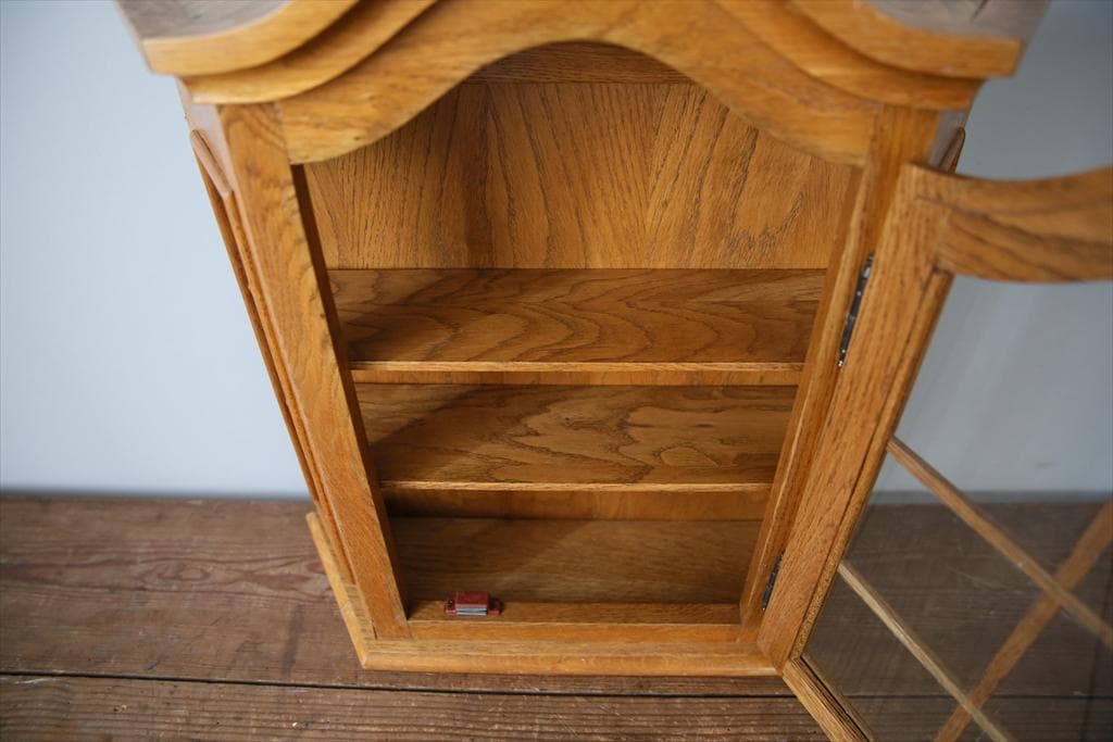 英国アンティーク壁掛けウォールキャビネット/木製シェルフ/飾り棚/(91-250