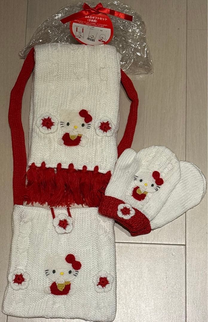 当時物 レトロ ハローキティ マフラー 手袋 ショルダーバッグ 3点セット 新品