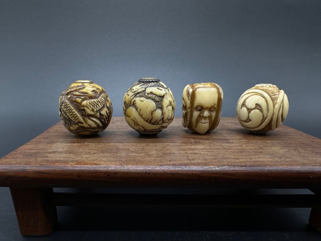 緒締　玉4点 玉　おじめ　根付　提げ物　骨董古美術