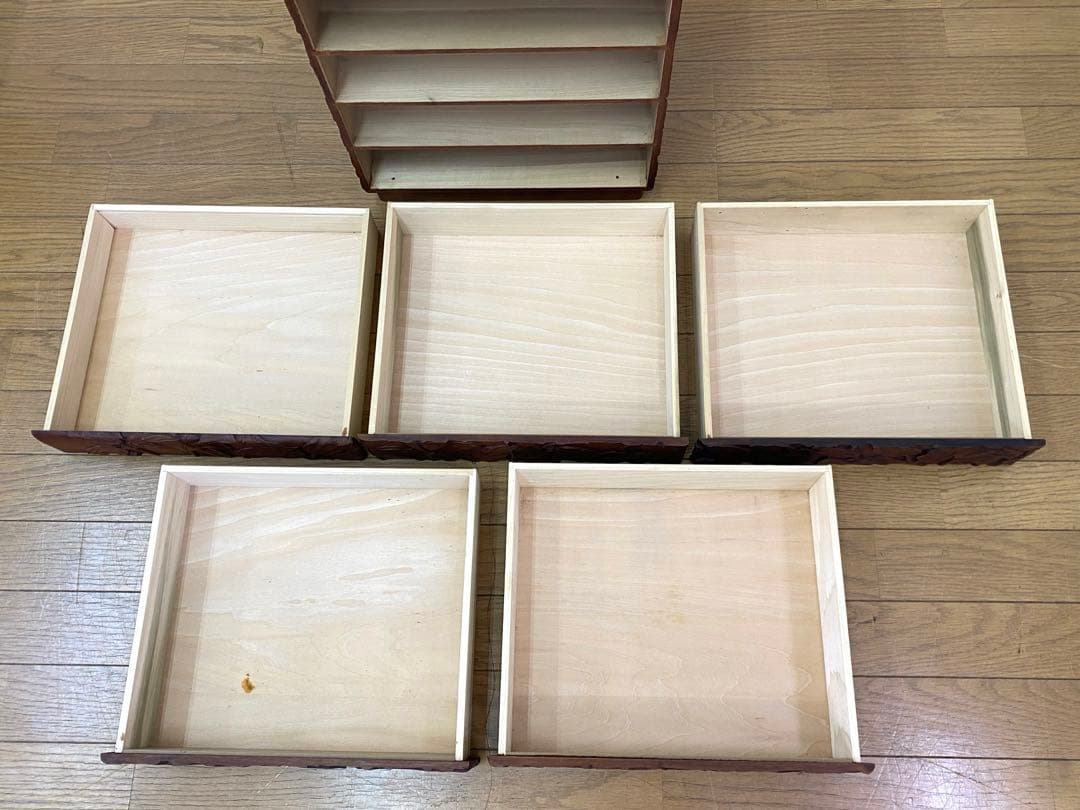木製 花 彫刻 5段 小引き出し 小箪笥 ミニチェスト 金助作