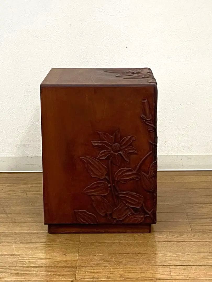 木製 花 彫刻 5段 小引き出し 小箪笥 ミニチェスト 金助作