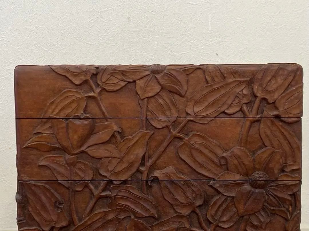 木製 花 彫刻 5段 小引き出し 小箪笥 ミニチェスト 金助作