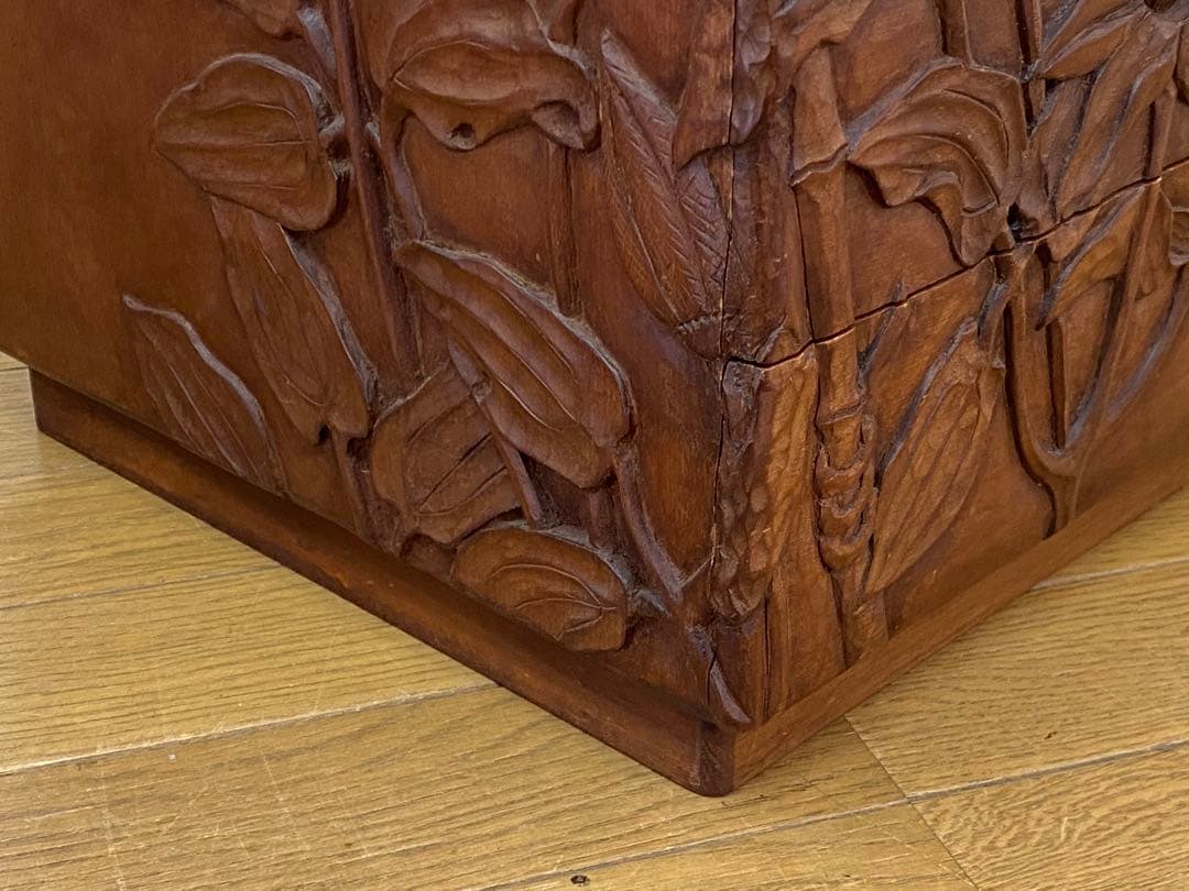 木製 花 彫刻 5段 小引き出し 小箪笥 ミニチェスト 金助作