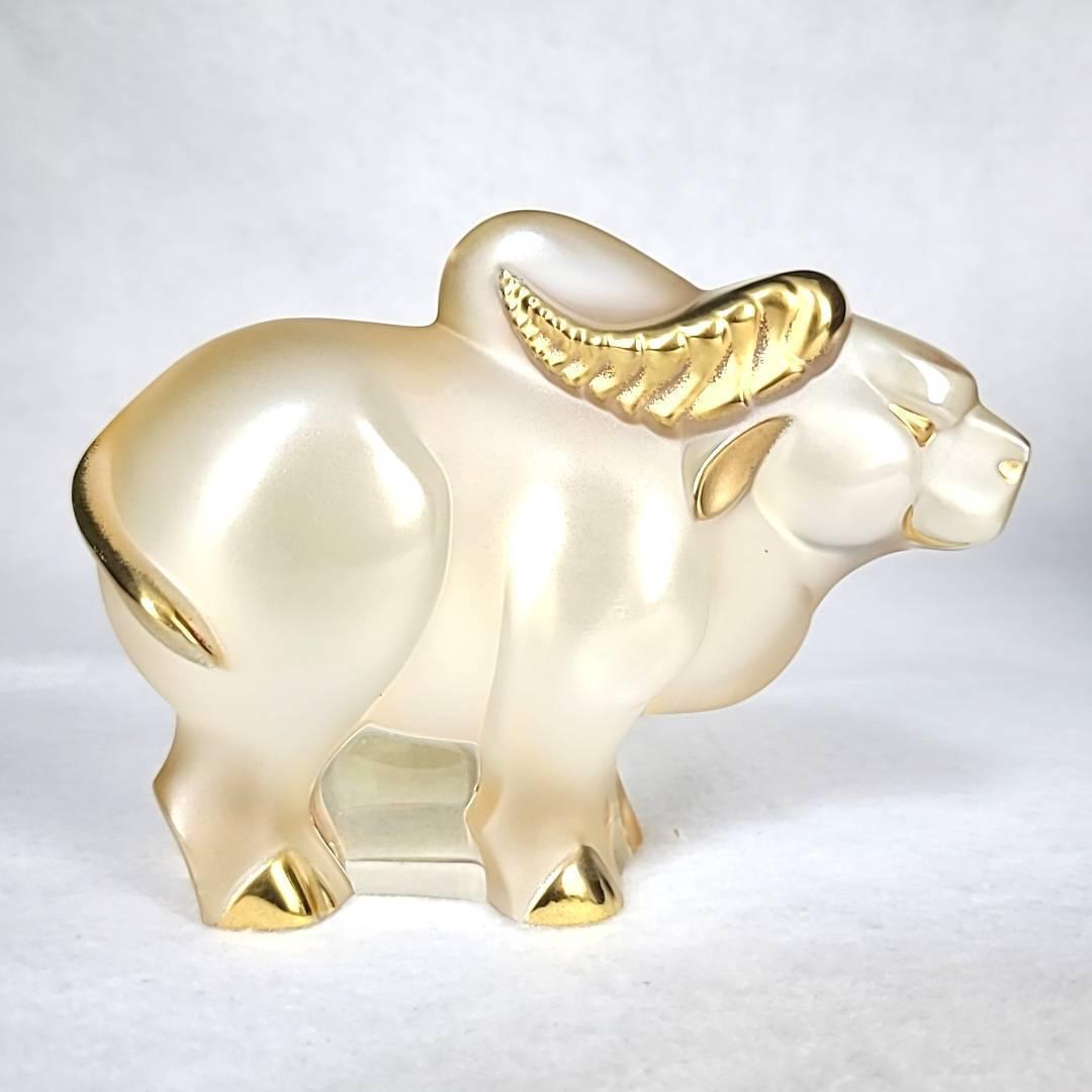 ●未使用□ラリック　25　ブッフェル　オブジェ　牛　丑　ゴールド　箱つき 1