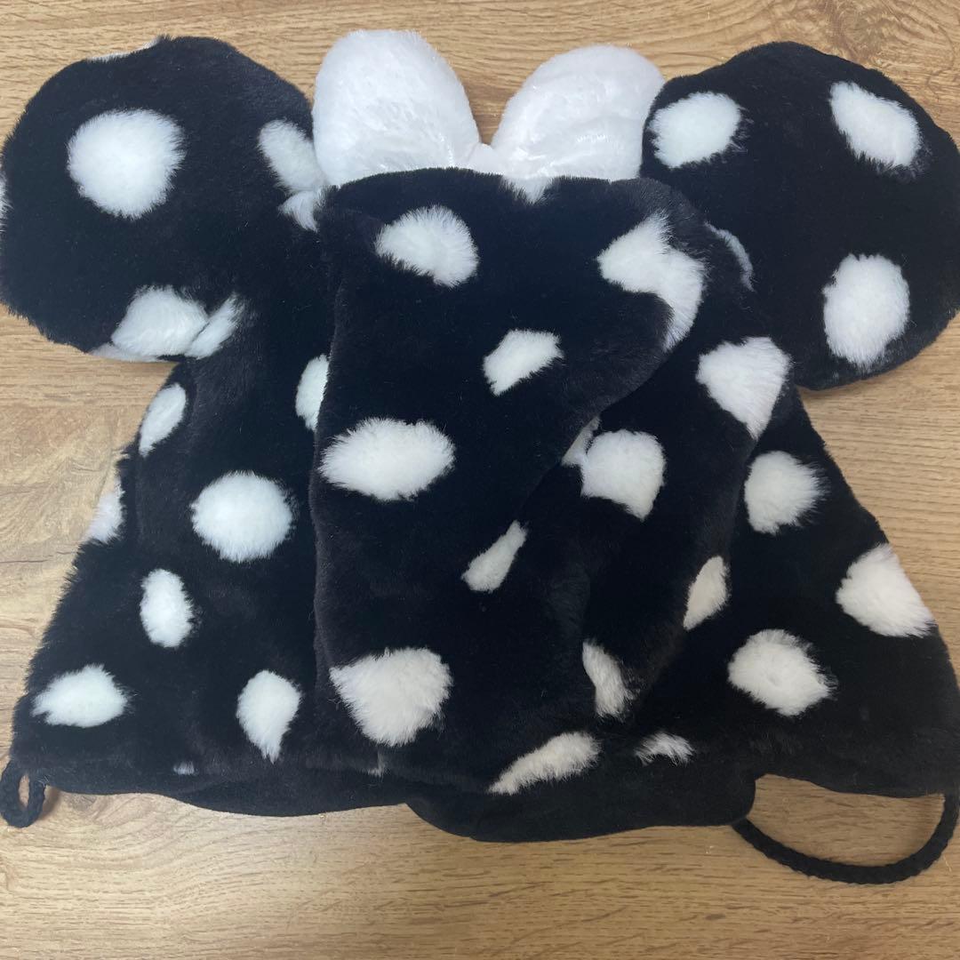 ディズニー ファンキャップ ミニー 帽子 水玉 ドット柄 白黒 限定 美品