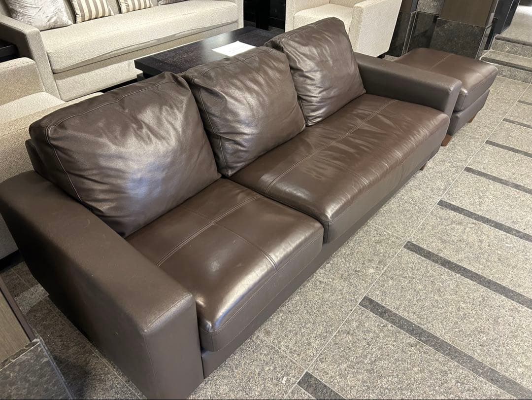 ルラックス　3人がけ　レザーソファ　オットマン　セット　LELAX 革張りソファ