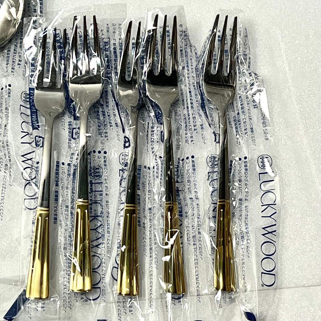 ◼︎新品◼︎【ラッキーウッド】カトラリーディナーセット　金彩　25本　18-8