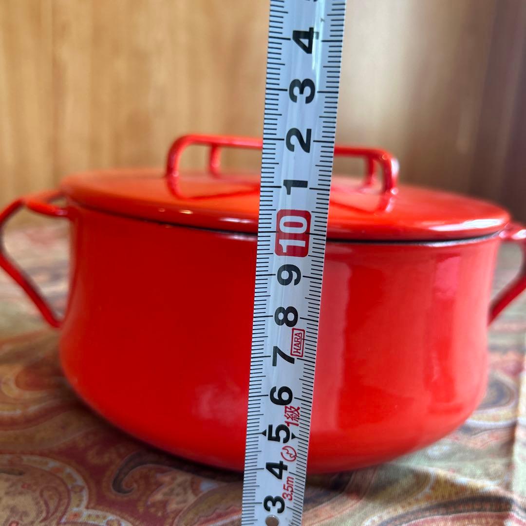 160◆DANKS 小型18.5cm 両手鍋　赤いホーロー　ミルクパン 蓋付