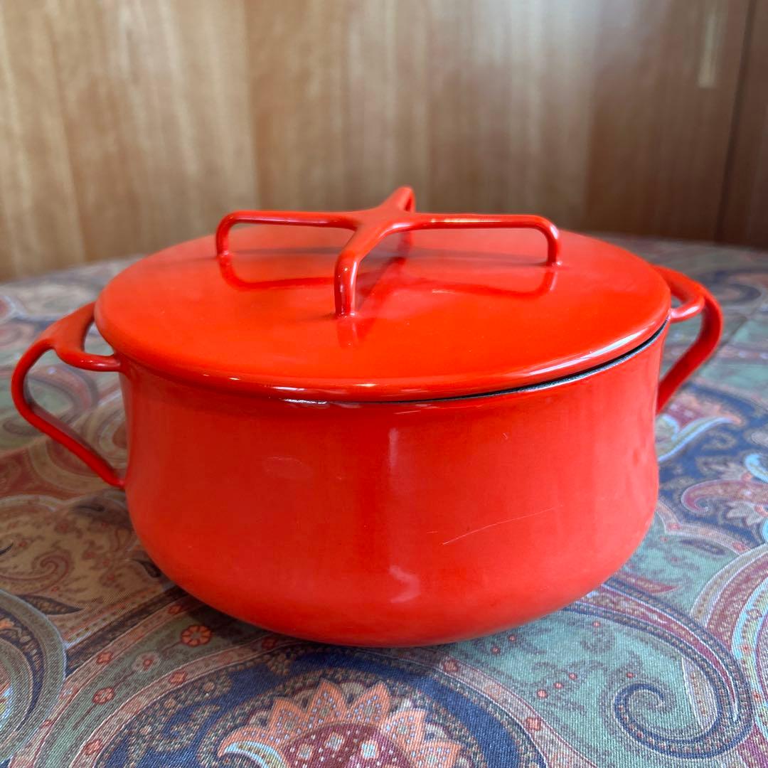 160◆DANKS 小型18.5cm 両手鍋　赤いホーロー　ミルクパン 蓋付