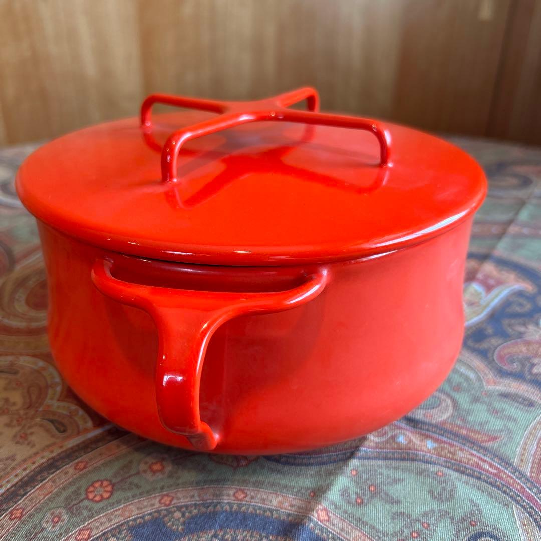 160◆DANKS 小型18.5cm 両手鍋　赤いホーロー　ミルクパン 蓋付