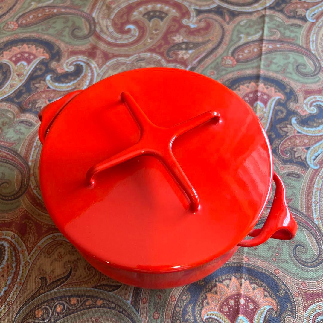 160◆DANKS 小型18.5cm 両手鍋　赤いホーロー　ミルクパン 蓋付