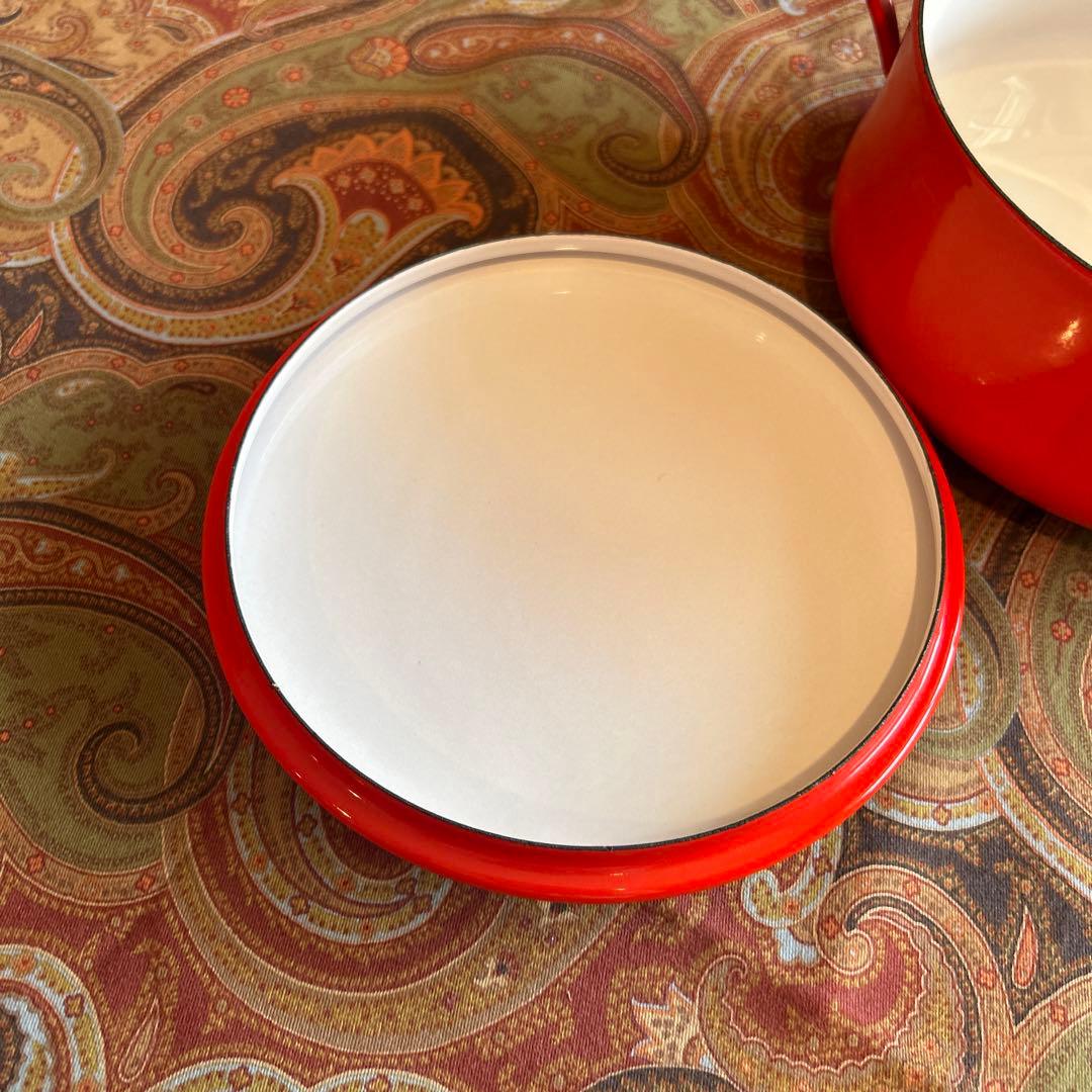 160◆DANKS 小型18.5cm 両手鍋　赤いホーロー　ミルクパン 蓋付