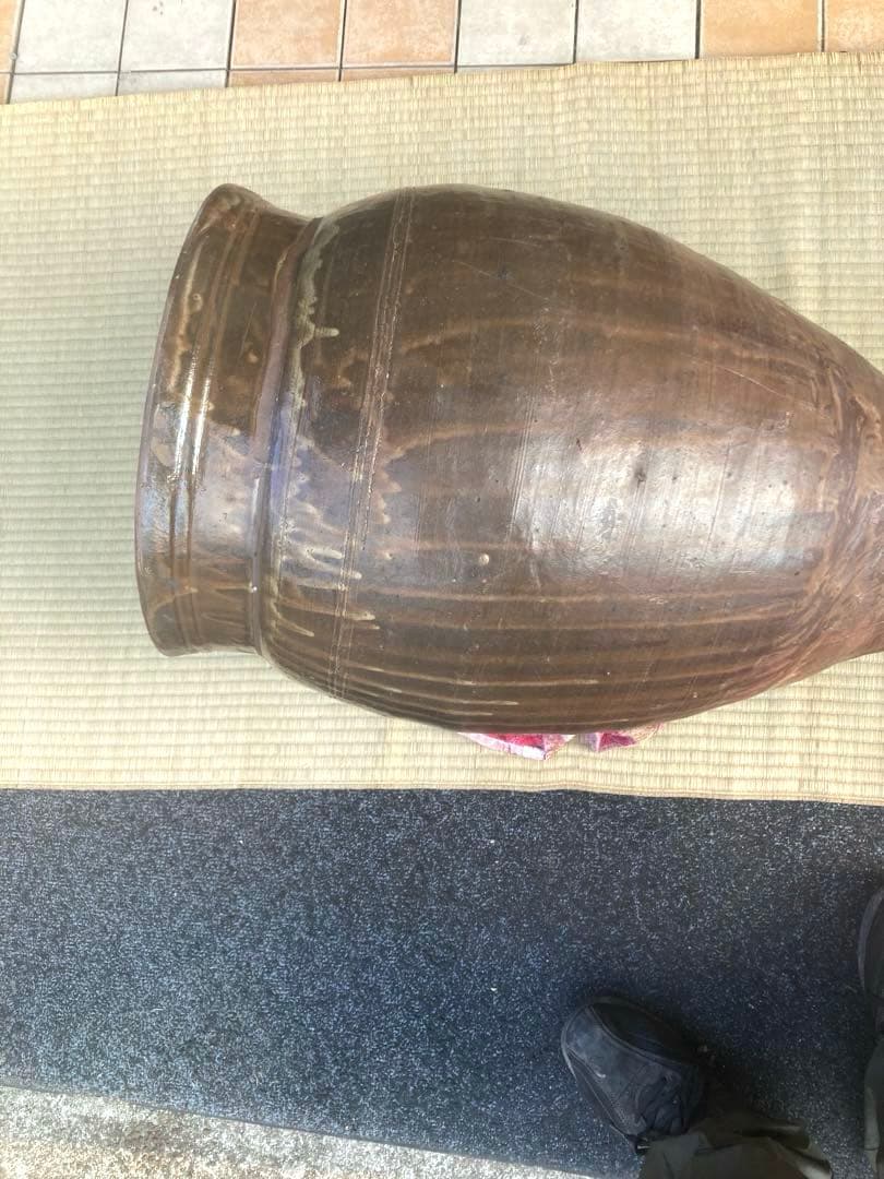大型 水瓶 睡蓮鉢 火鉢 陶器製 壺 メダカ鉢 高さ64cm 直径42cm 骨董