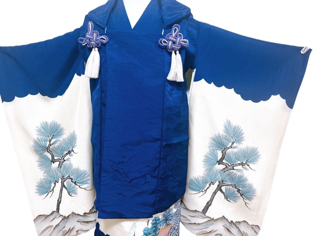 正絹セット♡七五三　3歳　男の子　紺色系　鷹　レトロ