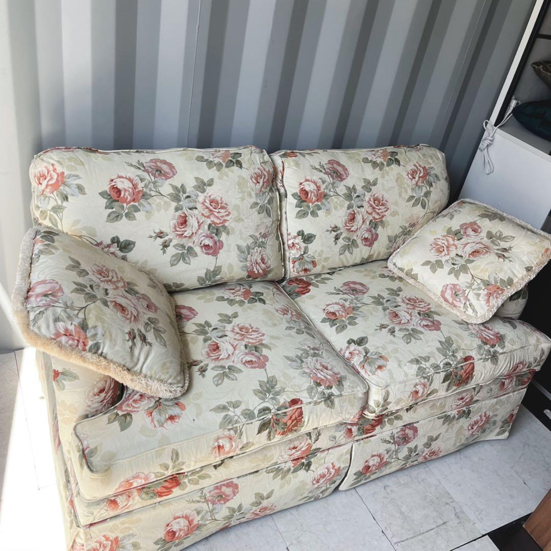 取付無料！イーセンアーレン アメリカ 姫系花柄ファブリックエレガントソファ✨