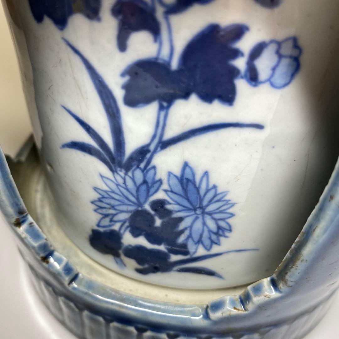 中国清時代 大清乾隆年製 瑠璃青花筆筒 木箱付 東Y7-0331☆2Fトニオ