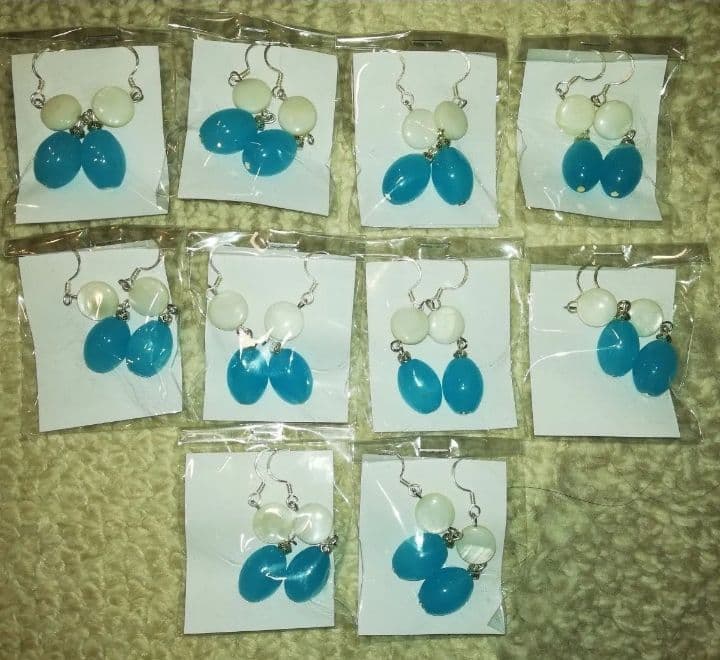 天然石★《パール x ブルートパーズxシルバー》 ハンドメイドピアス 10個