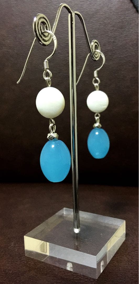 天然石★《パール x ブルートパーズxシルバー》 ハンドメイドピアス 10個