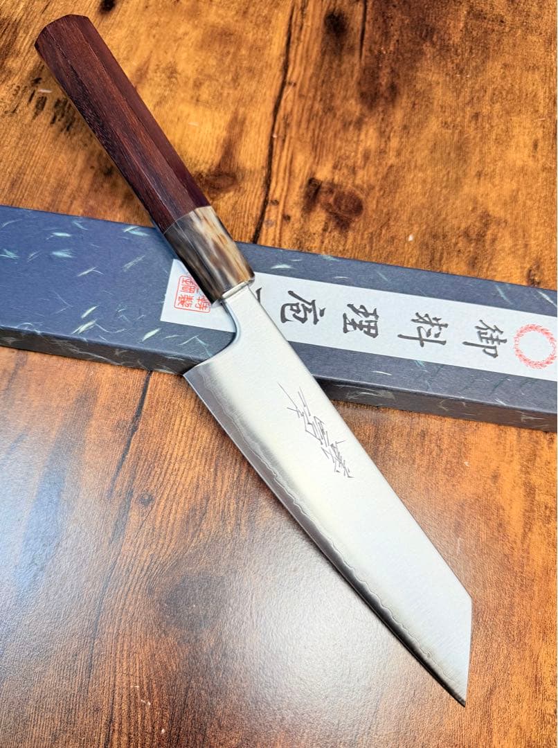義弘作　文化　包丁　青紙スーパー鋼　山脇刃物製作所　紫檀白水牛八角柄