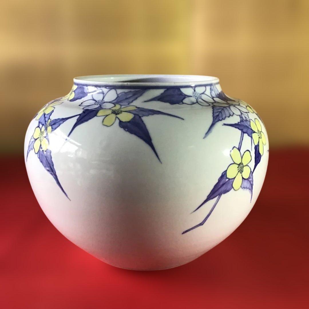 山吹図柄　大花瓶　篠田明子　傑作品