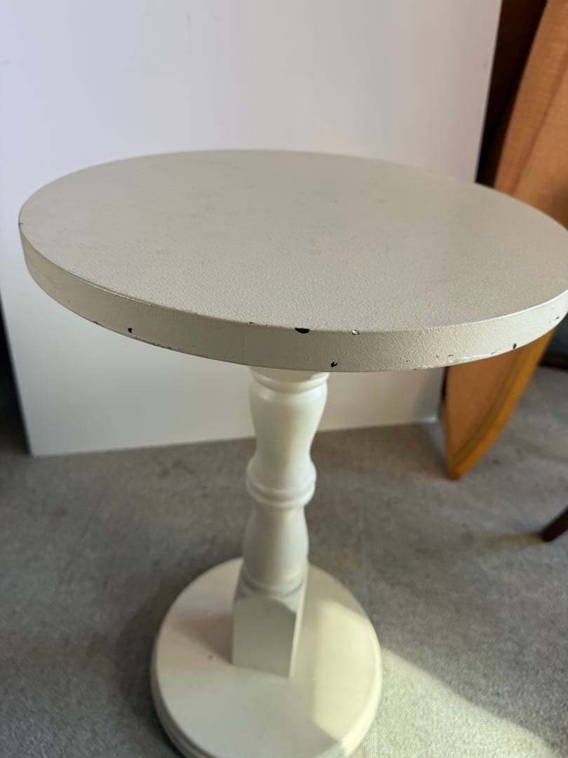 クラシック 木製 ペデスタルテーブル 白 花台 サイドテーブル 42cm