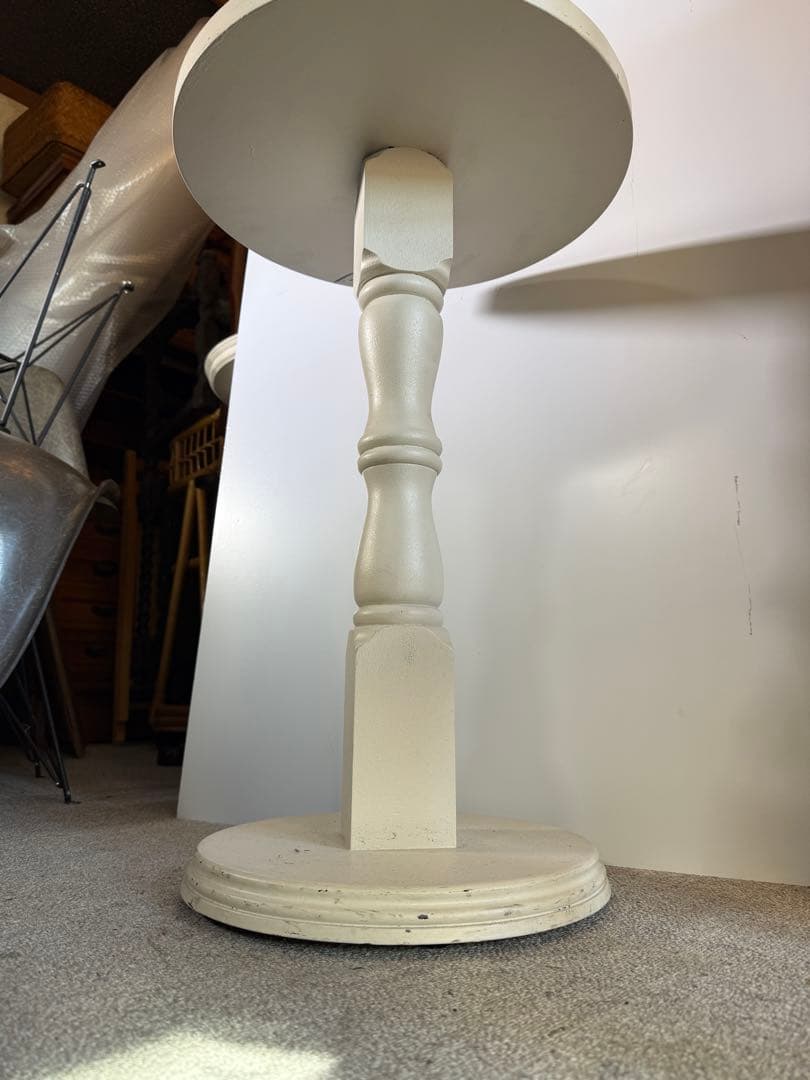 クラシック 木製 ペデスタルテーブル 白 花台 サイドテーブル 42cm