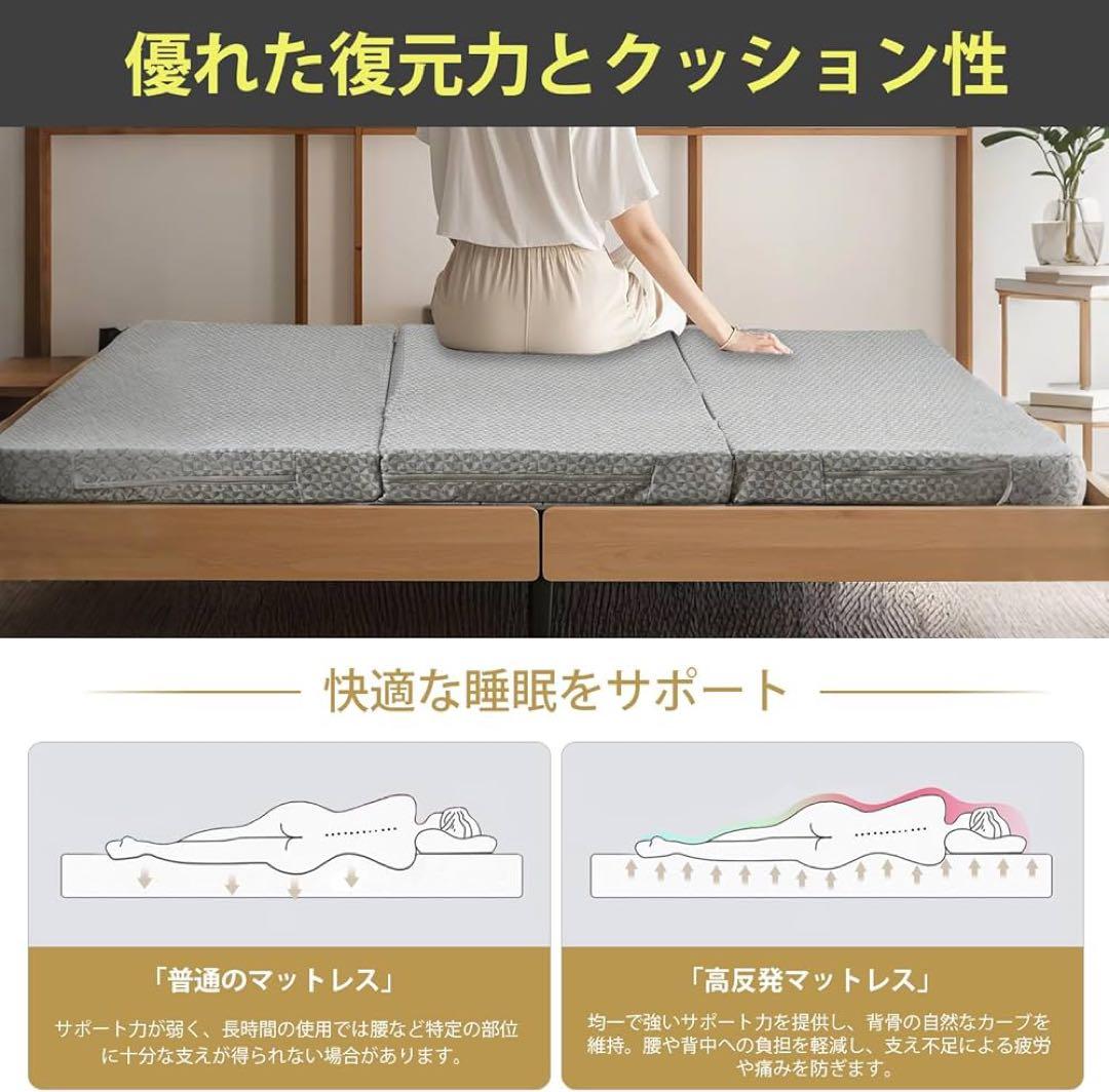 【大特価】マットレス 厚さ10cm ダブル140*195cm グレー 三つ折り