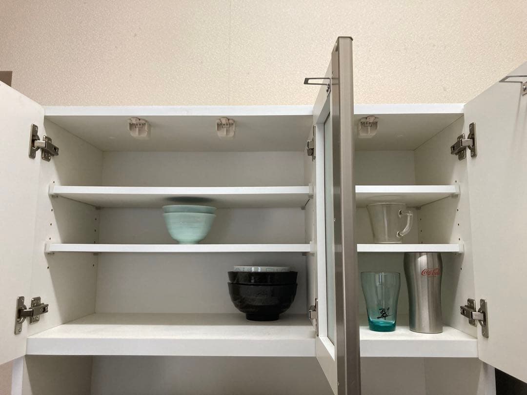 食器棚 キッチンボード 90cm レンジ台 キッチン収納家具 艶あり鏡面ホワイト