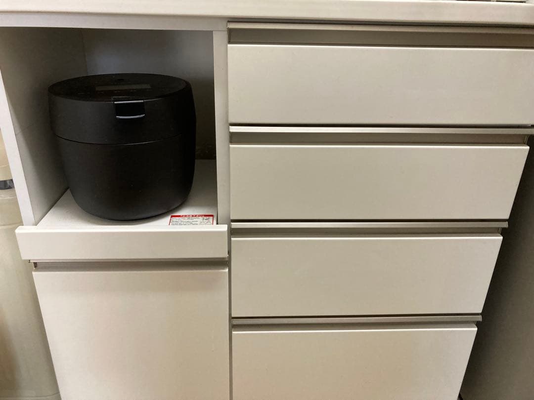 食器棚 キッチンボード 90cm レンジ台 キッチン収納家具 艶あり鏡面ホワイト