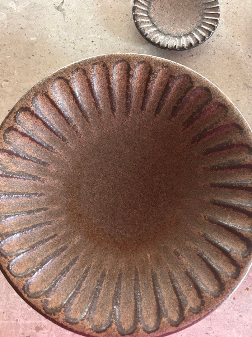 小澤基晴　皿器焼物新品ブロンズしのぎ6寸と豆皿