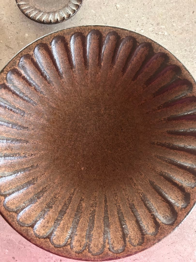 小澤基晴　皿器焼物新品ブロンズしのぎ6寸と豆皿