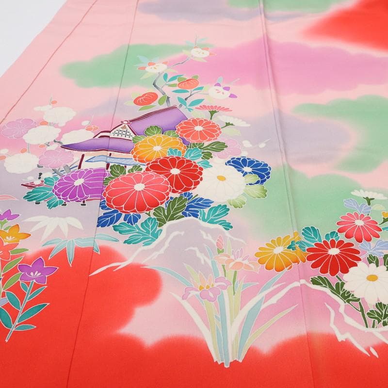 七五三＊女の子 御所解き模様 ピンク 正絹 祝着に＊子供着物 8RM1