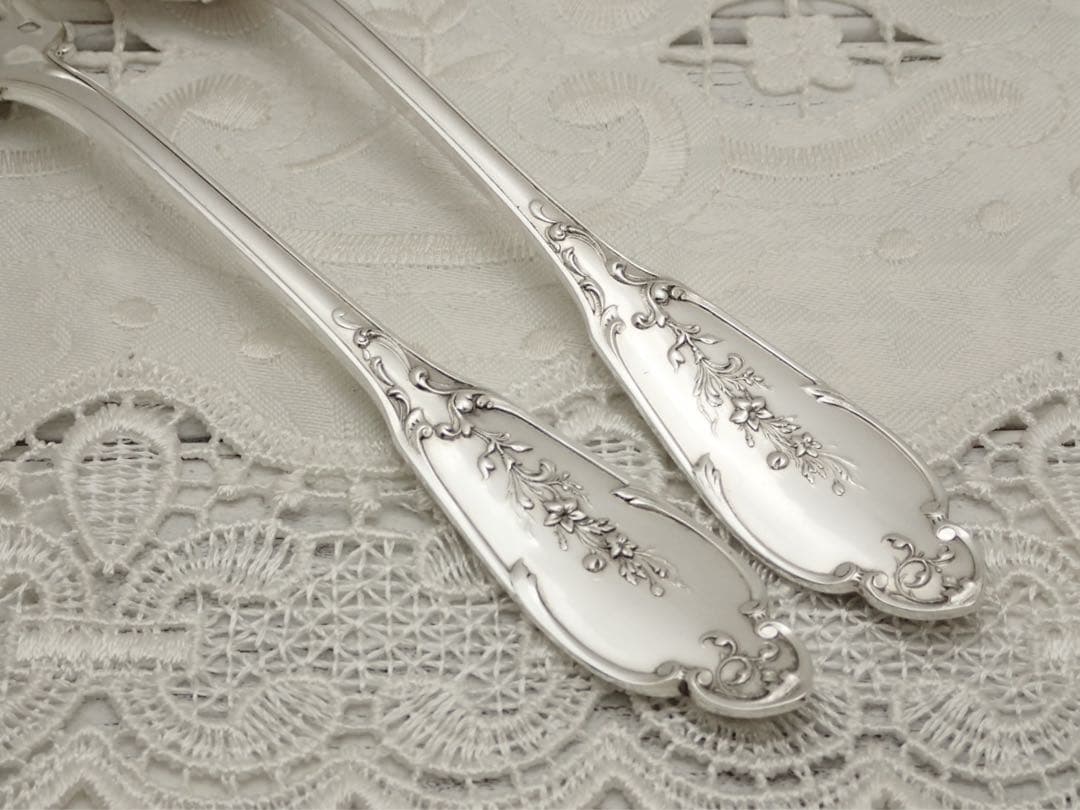極上品 フランス アールヌーボー期 純銀無垢 スプーン&フォークセット ④