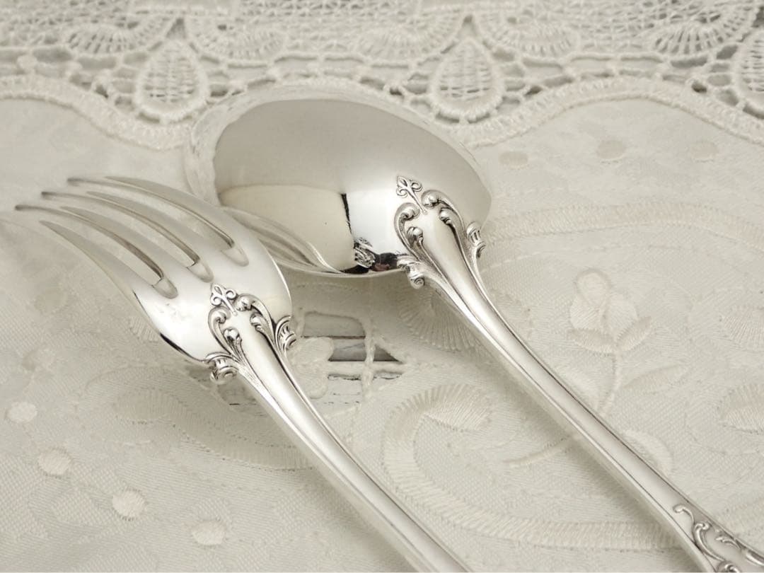 極上品 フランス アールヌーボー期 純銀無垢 スプーン&フォークセット ④