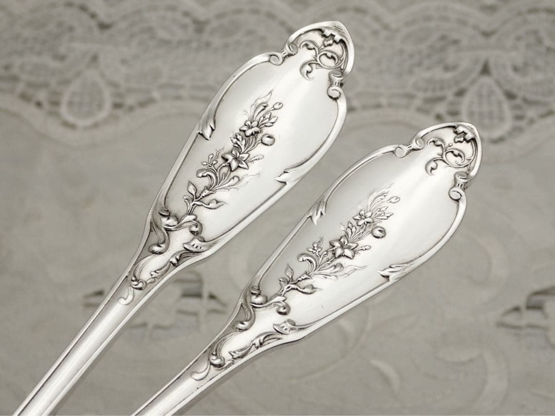 極上品 フランス アールヌーボー期 純銀無垢 スプーン&フォークセット ④