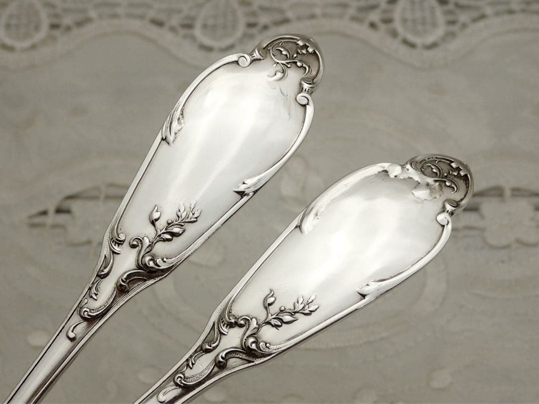 極上品 フランス アールヌーボー期 純銀無垢 スプーン&フォークセット ④