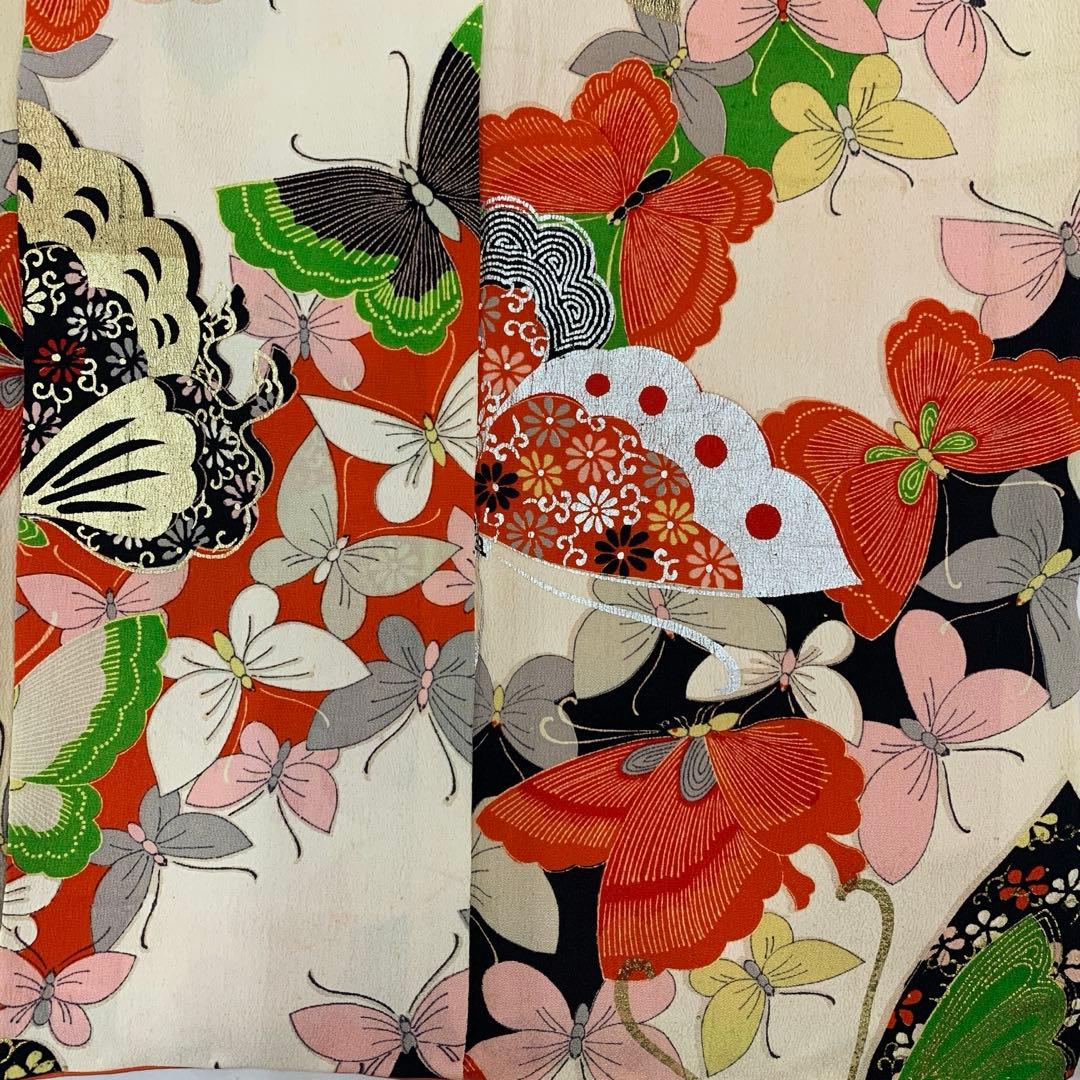 509agu27□七五三 7歳 アンティーク 女児 着物のみ 蝶□状態良好