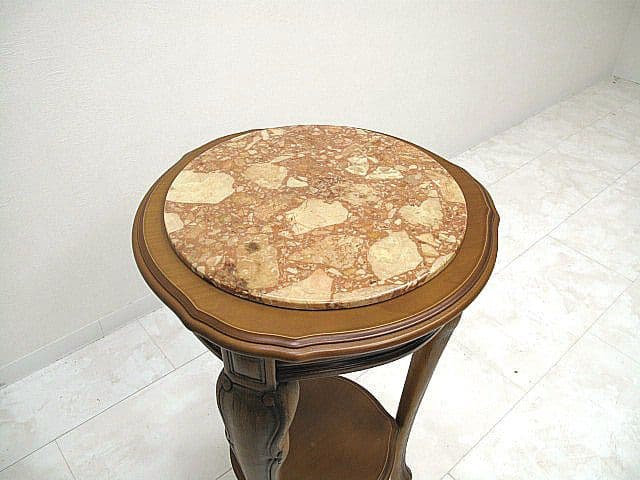 イタリア製 大理石トップ サイドテーブル 花台 丸型 直径41cm 高さ75cm